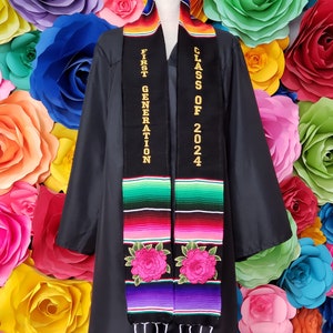 Mexican zarape sarape FLOWERS graduation First Generation gift One day SHIPPING graduation gift Class of 2025  sash stole