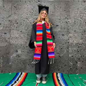 Graduation Mexican zarape sarape Mexico todo corazon personalized grad gift sash stole estola  class of 2025 RED  stripped personalization