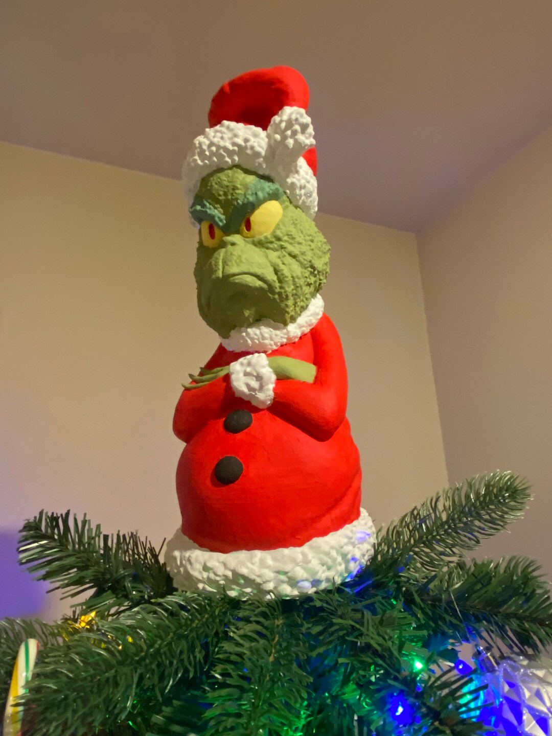 Grinch Christmas Tree Topper Shelf Decoration 3D Printed Dr Seuss Inspired Xmas Holiday Crazy Ba