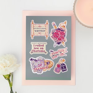 DND TTRPG Sticker Sheet Pack | Vegan Friendly Gloss Vinyl Outdoor Waterproof Sticker Pack Set, Bullet Journal Scrapbook Stocking Filler Gift