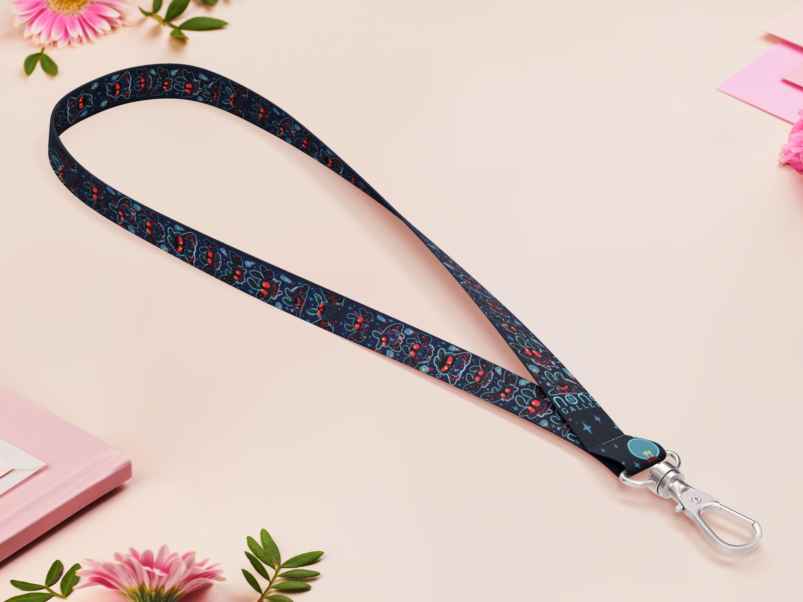 Mothman Lanyard: Cryptid Legend Fabric Strap with Silver Clasp