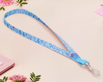 Underwater Fish Lanyard | Cute Kawaii Small Animal Ocean Anime Sea Water Aquarium Blue Luxury Work Lanyards Pass Badge Holder Fabric Strap