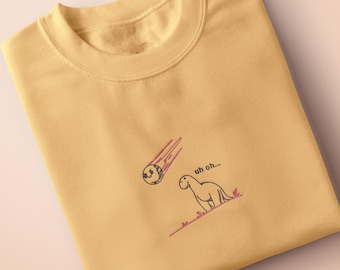 Uh Oh Dinosaur Embroidered T-shirt or Hoodie: Funny Meme Clothing