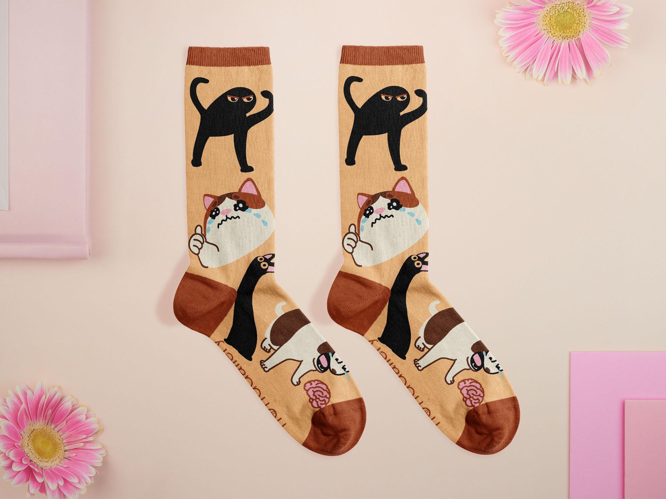 Meme Cat Cotton Socks Viral Internet Animal Design