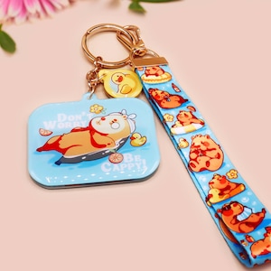 Capybara Lanyard Keychain: Funny Acrylic Charm Wristlet
