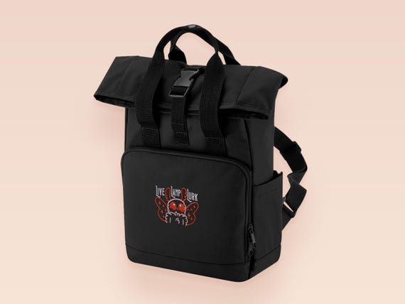 Mothman Embroidered Roll Top Backpack: Funny Meme, Sustainable Polyester