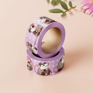 Fita Washi Crisis Possums | Amigos fofos de panda-lixo com borda roxa para planejador Kawaii, fita decorativa para diário e artesanato