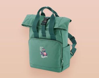 Embroidered Frog Backpack: Funny Quote Roll Top Recycled Polyester Bag