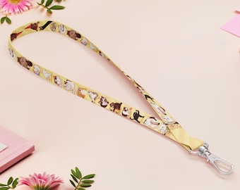 Meme Cats Lanyard: Viral Internet Cats, Yellow Fabric Strap