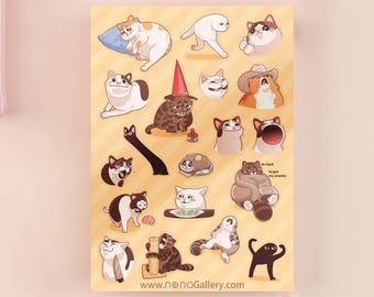 Meme Cats Sticker Sheet: Funny Internet Cat Reactions, Waterproof Decals