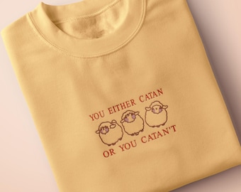Embroidered Catan Board Game Organic Cotton Tee or Hoodie: Funny Meme Clothing