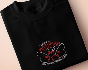 Embroidered Mothman T-shirt: Organic Cotton Cryptid Tee