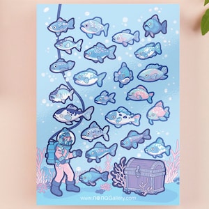 Paquete de hojas de pegatinas de peces submarinos / pegatina de diario vegano, animales oceánicos lindos submarinos, pegatinas de anime, calcomanías divertidas, los peces me temen