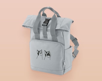 Embroidered Popcat Roll Top Backpack: Funny Meme Cat Kawaii Recycled Polyester Bag