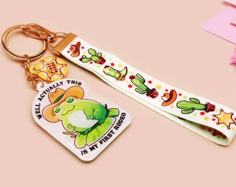 Cowboy Frog Acrylic Keychain: Western Rodeo Lanyard