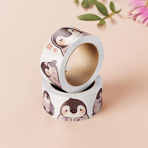 Fita Washi Pinguins Bebês | Arte com Pesto de Pinguins-imperadores Fofos, Borda Decorativa para Planejador Kawaii, Fita para Artesanato e Diário com Marcadores