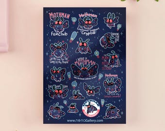 Mothman Sticker Bogen | Kawaii Cryptid, wasserfestes Vinyl