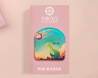 Badge en acrylique dinosaure astéroïde Uh Oh : accessoire kawaii amusant