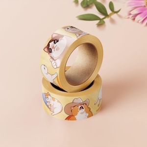 Cinta washi de memes de gatos / Lindos memes virales icónicos de Internet Gato divertido Amarillo Kawaii Planificador Tiktok Cinta decorativa para bullet journaling Manualidades
