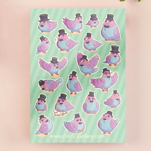 Taube Sticker Bogen: Kawaii Vogel Aufkleber, Wasserfest Vinyl, Vegan