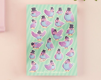 Pigeon Sticker Sheet: Kawaii Bird Stickers, Waterproof Vinyl, Vegan