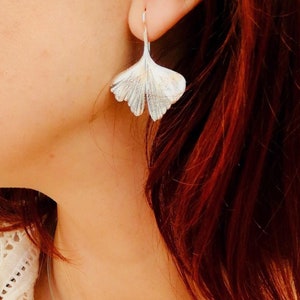 Silver Earrings, Dangle Earrings, ginkgo leaf, ginkgo biloba, gingko, bridesmaid gift, wedding gift, botanical jewelry, Ginkgo Earrings