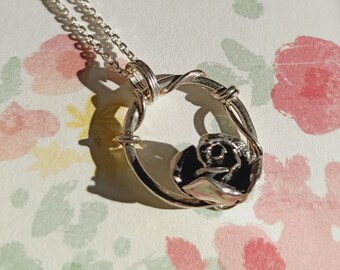 Silver Rose Pendant, Blooming Rose, Botanical Jewels, Necklace, Bridesmaid gift, Elegant Rose Pendant, Beauty and the Beast, wedding gift