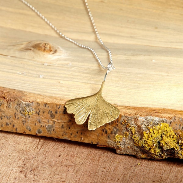 Ginkgo Necklace, Gold Ginkgo Leaf, Ginkgo Pendant, Bronze Pendant, Ginkgo Biloba, Bohemian Jewel, Bridesmaid gift, Mother's Day Gift