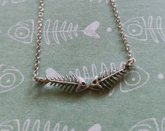 Silver Pendant, Silver Fishbone, Fishbones, Sterling Silver, Tiny Fish Pendant, Silver Necklace, Halloween Jewel, Spooky Month