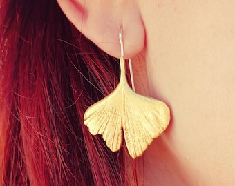 Bronze Ginkgo Earrings, Ginkgo Biloba, Bohemian Jewel, Leaf earrings, solid bronze, Botanical Jewel, anniversary gift, natural design