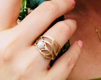 Golden Bronze Ring, Botanical Ring, Openwork Jewelry, Botanical Jewel, bohemian jewel, Wedding Gift, Wedding Ring, Bride Jewel