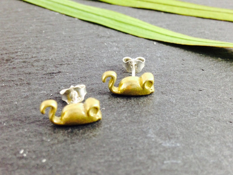 Bronze Earrings, Mouse Studs, Mouse Stud Earrings, Small Mouse Studs, Tiny Bronze Studs, Birthday Gift, Anniversary Gift image 4