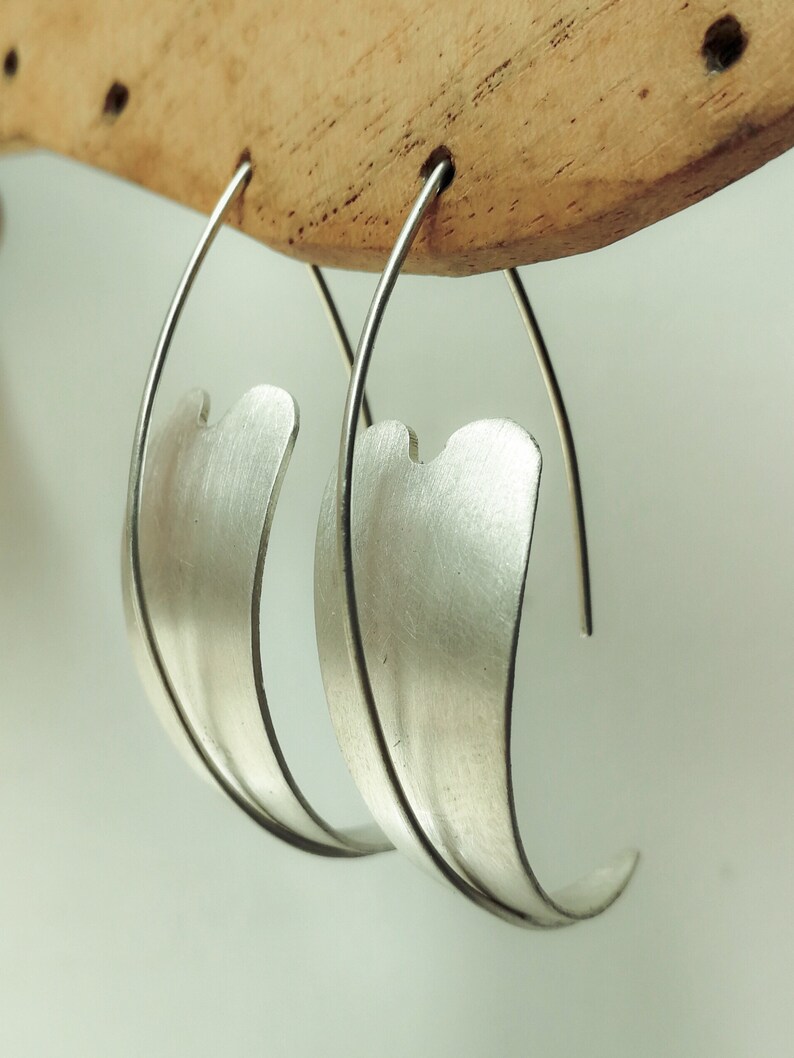 Silver Hoop Earrings, Casual Jewels, Light Hoop Earrings, Modern jewel, Best Friend Gift, Birthday Gift, Natural Inspiration, Medium Hoops image 6