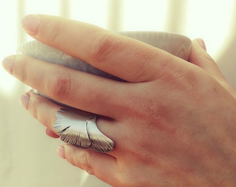 Silver Ginkgo Ring, Silver Leaves Ring, Gingko Leaf Ring, Silver Leaf, Sterling Silver Ring, Bohemian Jewelry, ginkgo ring, Silver Leaf Ring