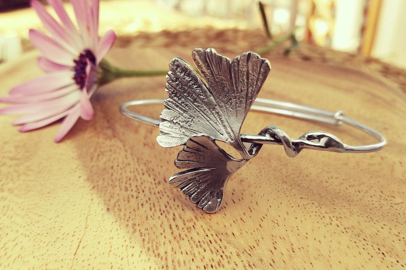 Ginkgo Leaf Bracelet, Silver Ginkgo, Silver Bracelet, Ginkgo Leaves, Silver Arm Cuff, Bridesmaid Gift, Art Nouveau, Ginkgo Bracelet image 1