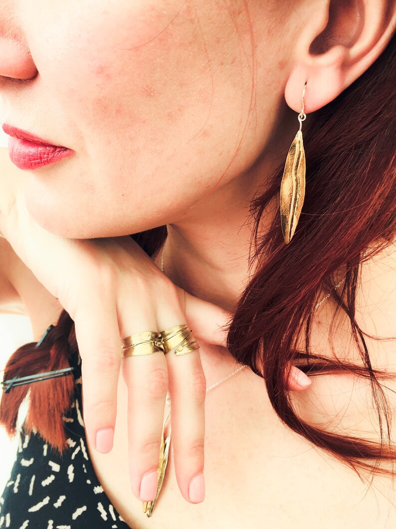 Bronze Jewel Bronze Olive Leaf Bronze Leaf Earrings bridesmaid gift wedding gift Botanical Jewel Silver Fish Hook Bohemian Jewel