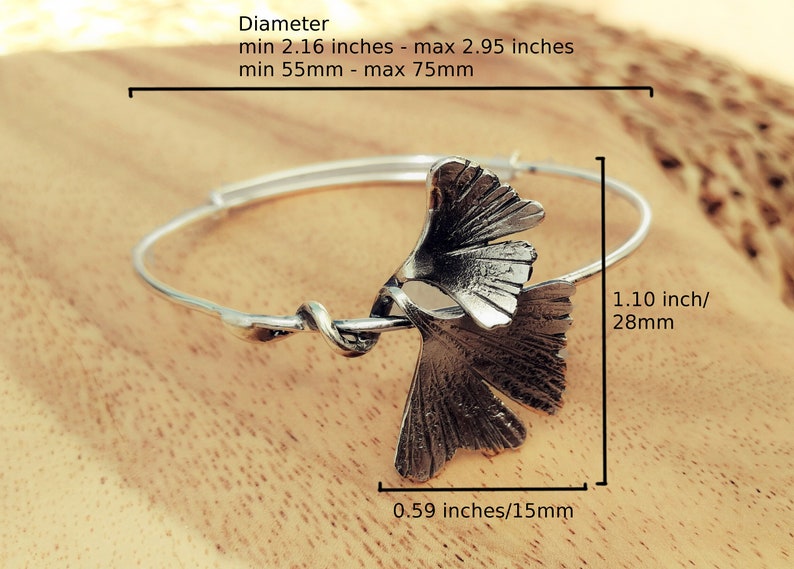 Ginkgo Leaf Bracelet, Silver Ginkgo, Silver Bracelet, Ginkgo Leaves, Silver Arm Cuff, Bridesmaid Gift, Art Nouveau, Ginkgo Bracelet image 4