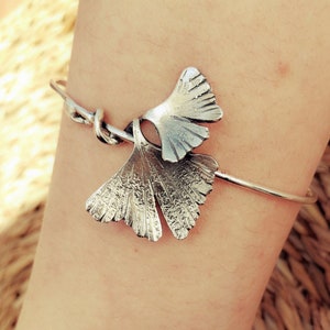 Ginkgo Leaf Bracelet, Silver Ginkgo, Silver Bracelet, Ginkgo Leaves, Silver Arm Cuff, Bridesmaid Gift, Art Nouveau, Ginkgo Bracelet image 7