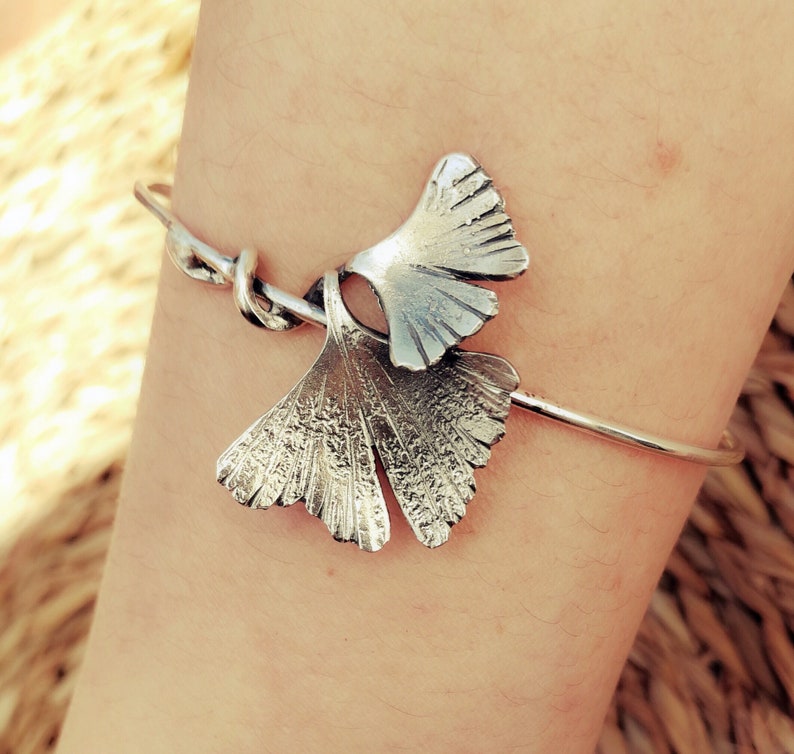 Ginkgo Leaf Bracelet, Silver Ginkgo, Silver Bracelet, Ginkgo Leaves, Silver Arm Cuff, Bridesmaid Gift, Art Nouveau, Ginkgo Bracelet image 7