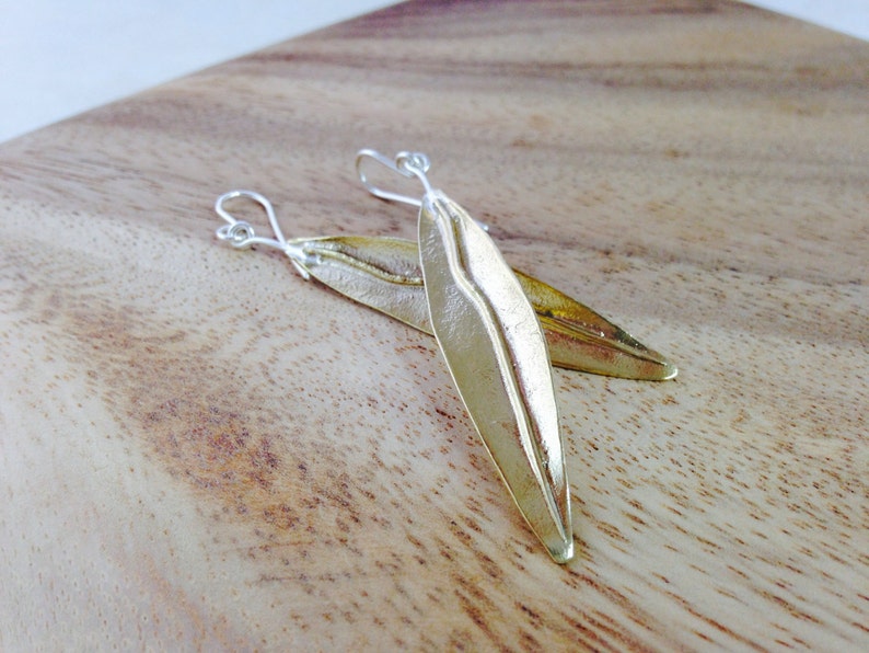 Bronze Jewel Bronze Olive Leaf Bronze Leaf Earrings bridesmaid gift wedding gift Botanical Jewel Silver Fish Hook Bohemian Jewel