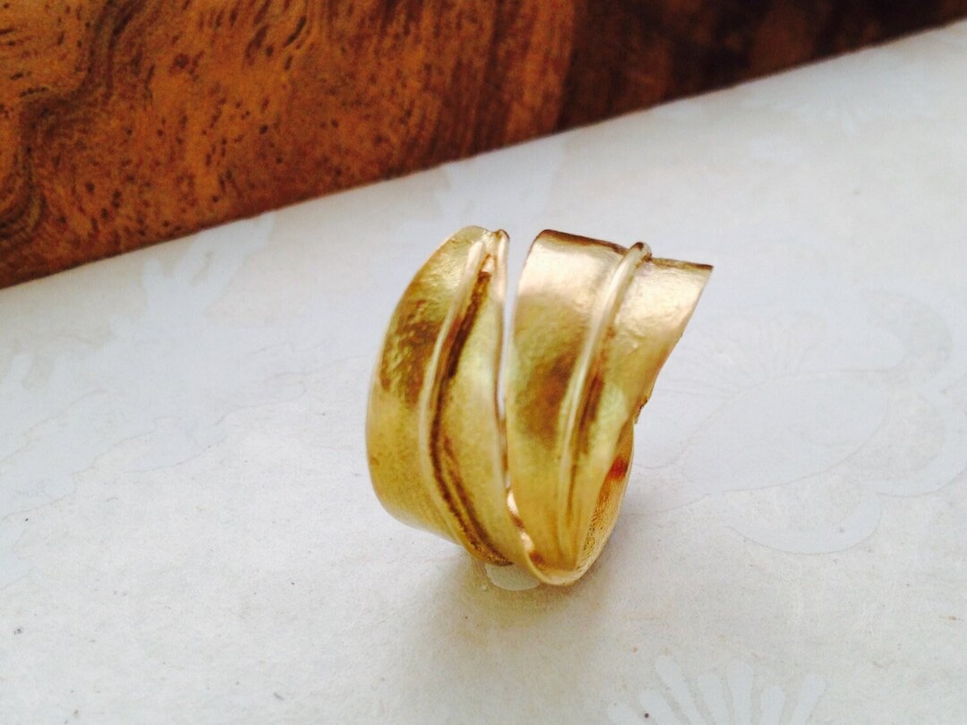 Anillo de hoja de olivo de bronce anillo ancho regalo dama Etsy España