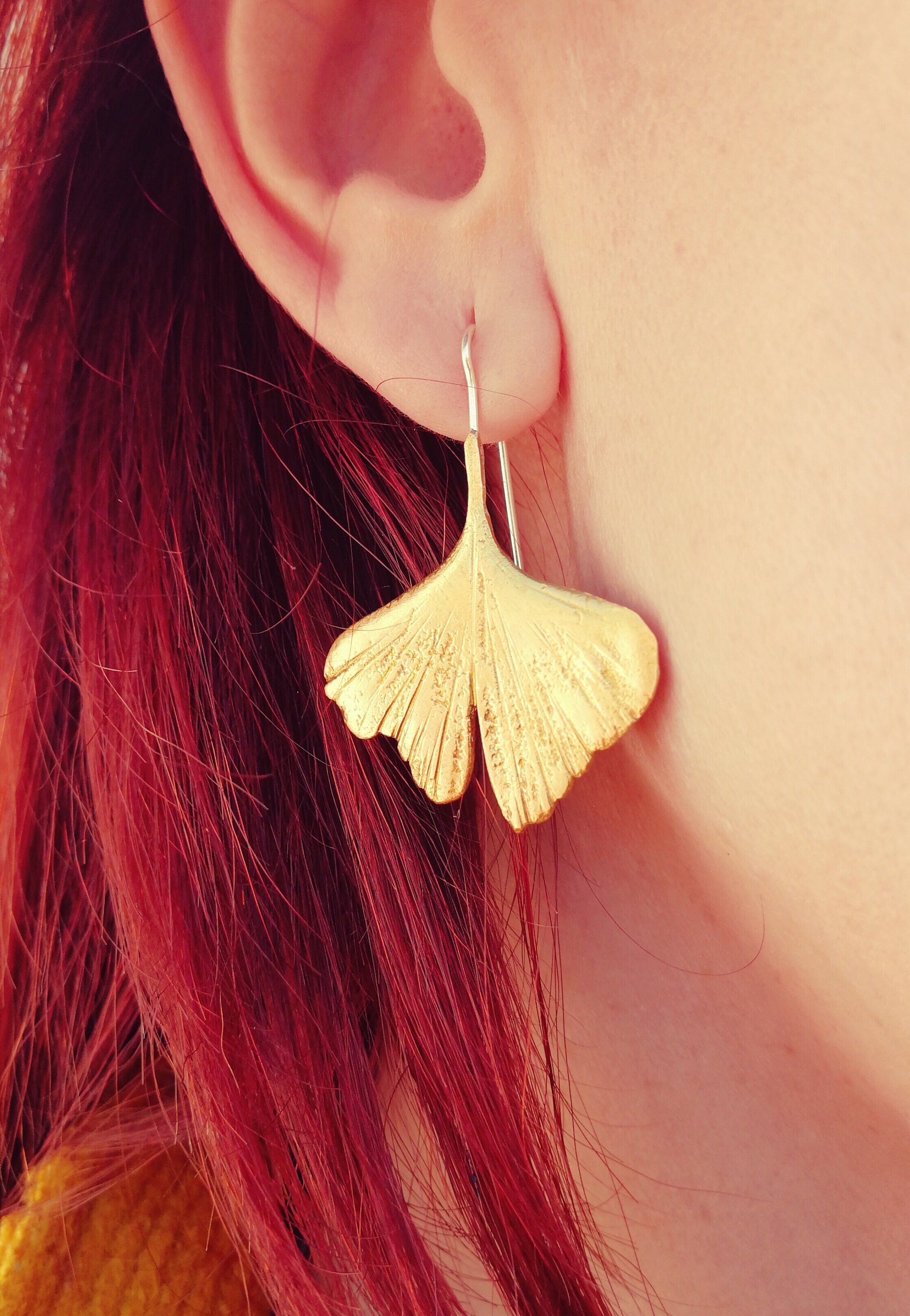 Ginkgo Earrings Gold Leaf Earrings Ginkgo Biloba Bronze Etsy UK