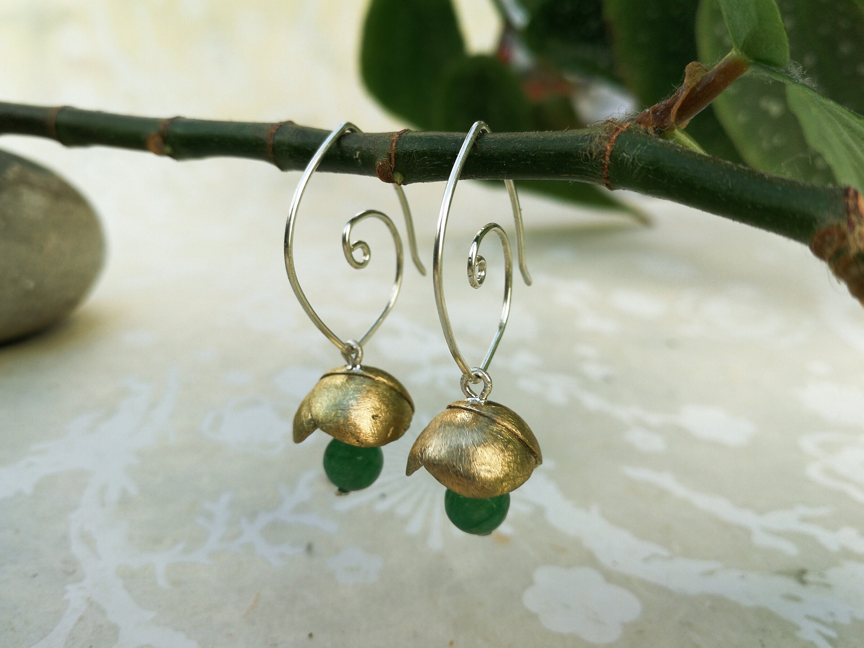 Flower Bell Earrings Golden Bell Bohemian Jewel Botanical - Etsy