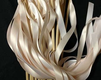 50 Ribbon Wands - White and Blush w/ Gold Bells -Celebration - Wedding- Bell Wands - Customize- Parties- Fast Shipping