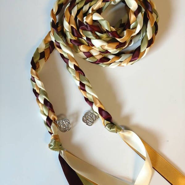 Sage, Marsala, Old Gold and Ivory Handfasting Ceremony Braid- Celtic Knot- 6 or 9 feet- Wedding- Fast Shipping- Handfasting