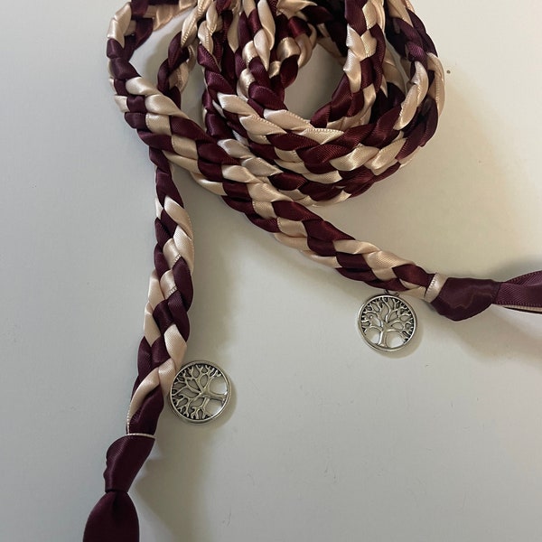 Burgundy and Blush Handfasting Ceremony Braid- Tree of Life- 6 or 9 feet- Wedding- Fast Shipping-Braided Together- Handfasting