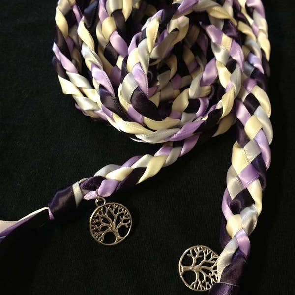 Lapis, Lavender, Silver and Ivory Handfasting Ceremony Braid- Tree of Life- 6 or 9 feet- Wedding- Binding Rope- Dark Purple- Light Purple