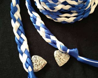 Royal Blue and White Handfasting Ceremony Braid- Heart Lockets- 6 or 9 feet- Fast Shipping-Wedding- 4 Strand- Braided Together
