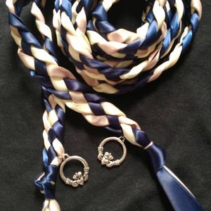 Handfasting Cord: Navy Ivory, and Beige with Silver Claddagh, Wedding Ceremony Braid