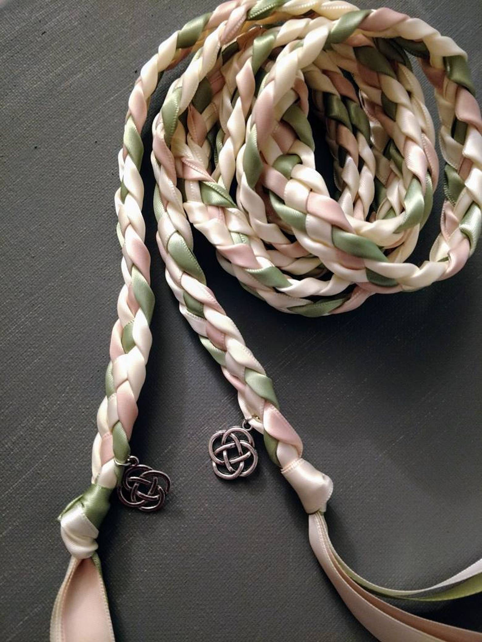 Handfasting Cord Ivory Blush Sage with Celtic Knot Wedding Ceremony Braid